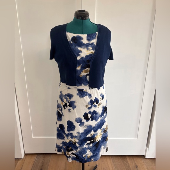 Ann Taylor Blue and Gold Floral Midi Dress - Picture 6 of 9